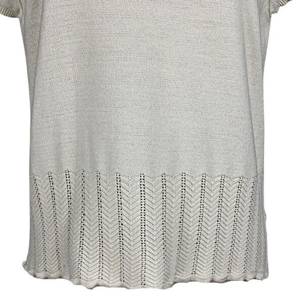 Sweater Short Sleeve Round Split Neck Chevron Hem Patten Ivory Womens Petite XL - Picture 5 of 7